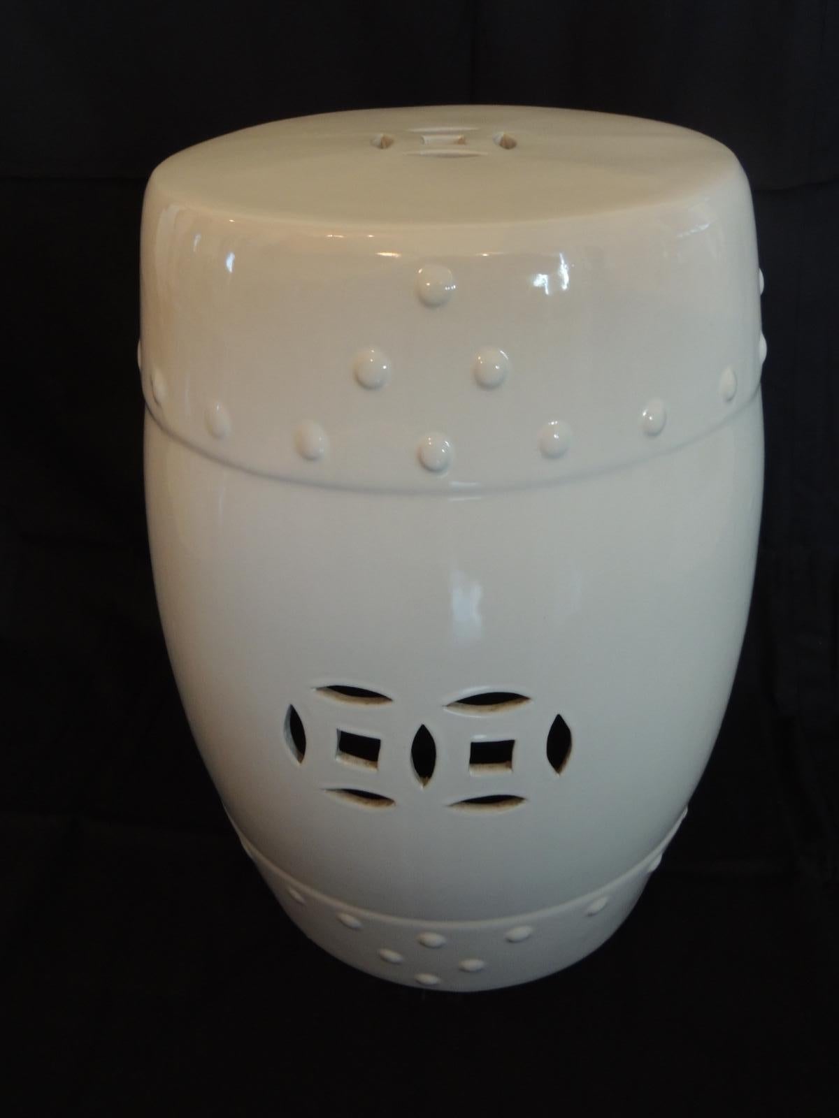 Machine-Made White Glazed Round Asian Export Ceramic Garden Stool