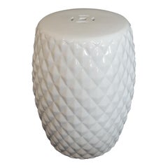 White Glazed Round Diamond Pattern Ceramic Garden Stool
