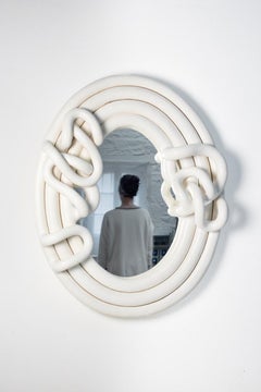 White glazed stoneware mirror by Clémentine Dupré, 2023