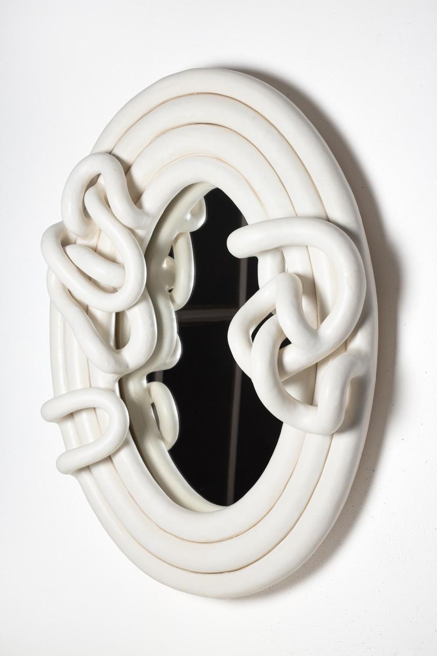 Contemporary White glazed stoneware mirror by Clémentine Dupré, 2023