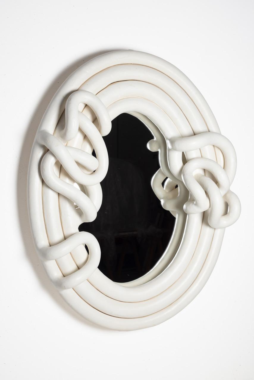 Ceramic White glazed stoneware mirror by Clémentine Dupré, 2023