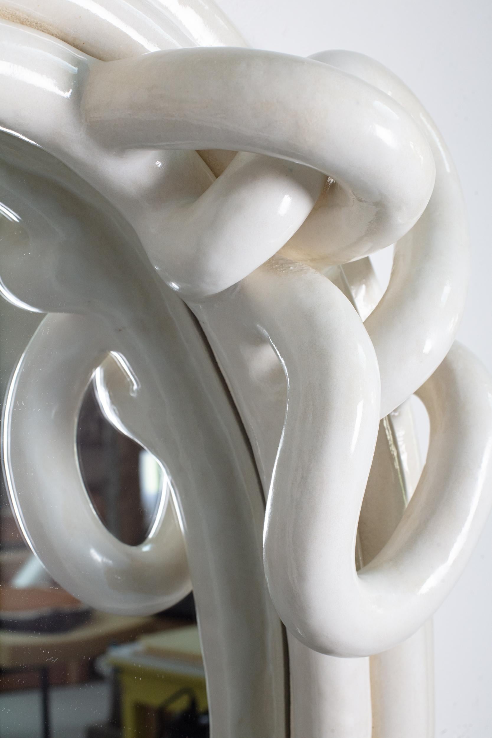 White glazed stoneware mirror by Clémentine Dupré, 2024 3