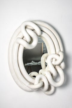 White glazed stoneware mirror by Clémentine Dupré, 2024