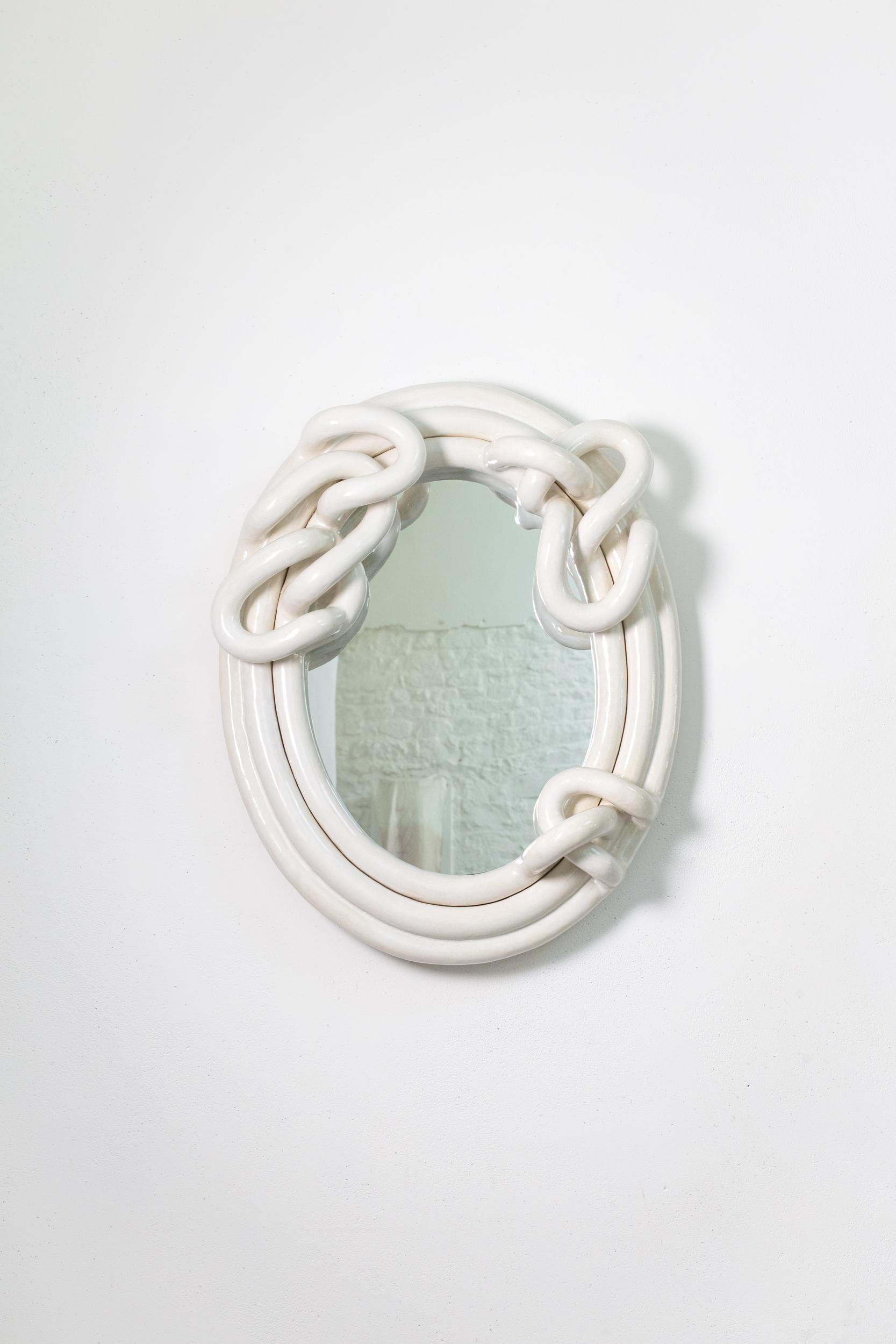 Beaux Arts White glazed stoneware mirror by Clémentine Dupré, 2024