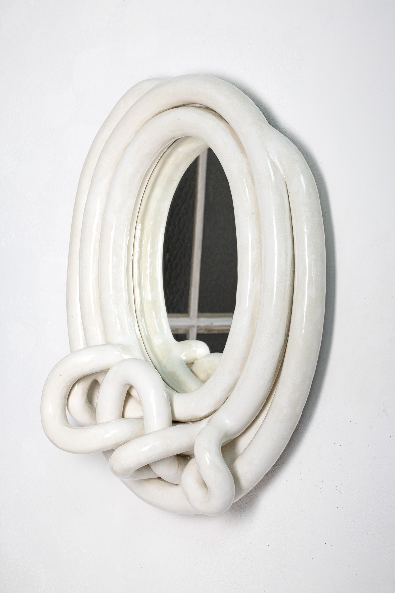 Beaux Arts White glazed stoneware mirror by Clémentine Dupré, 2024