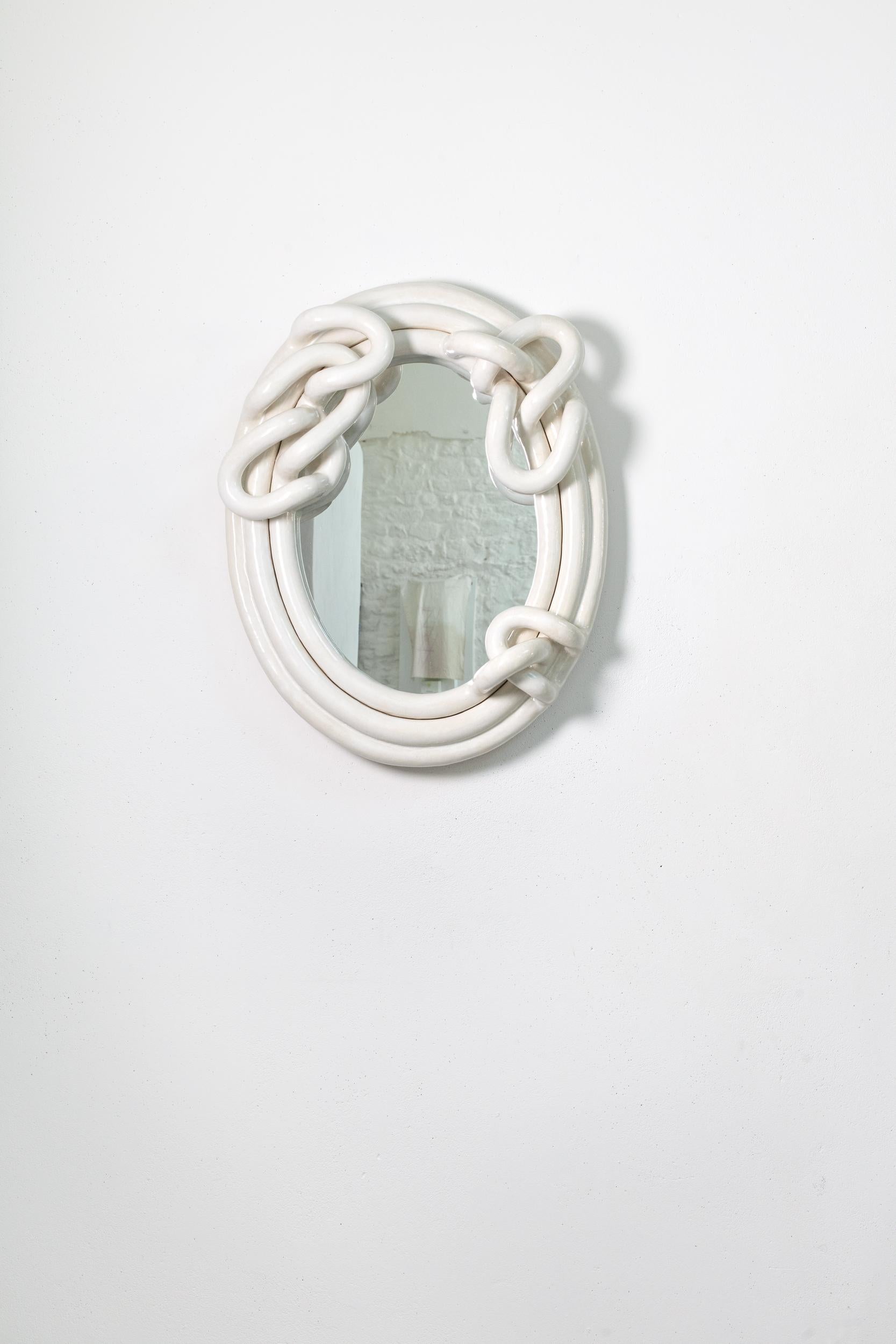 White glazed stoneware mirror by Clémentine Dupré, 2024 In New Condition In Saint-Ouen, FR