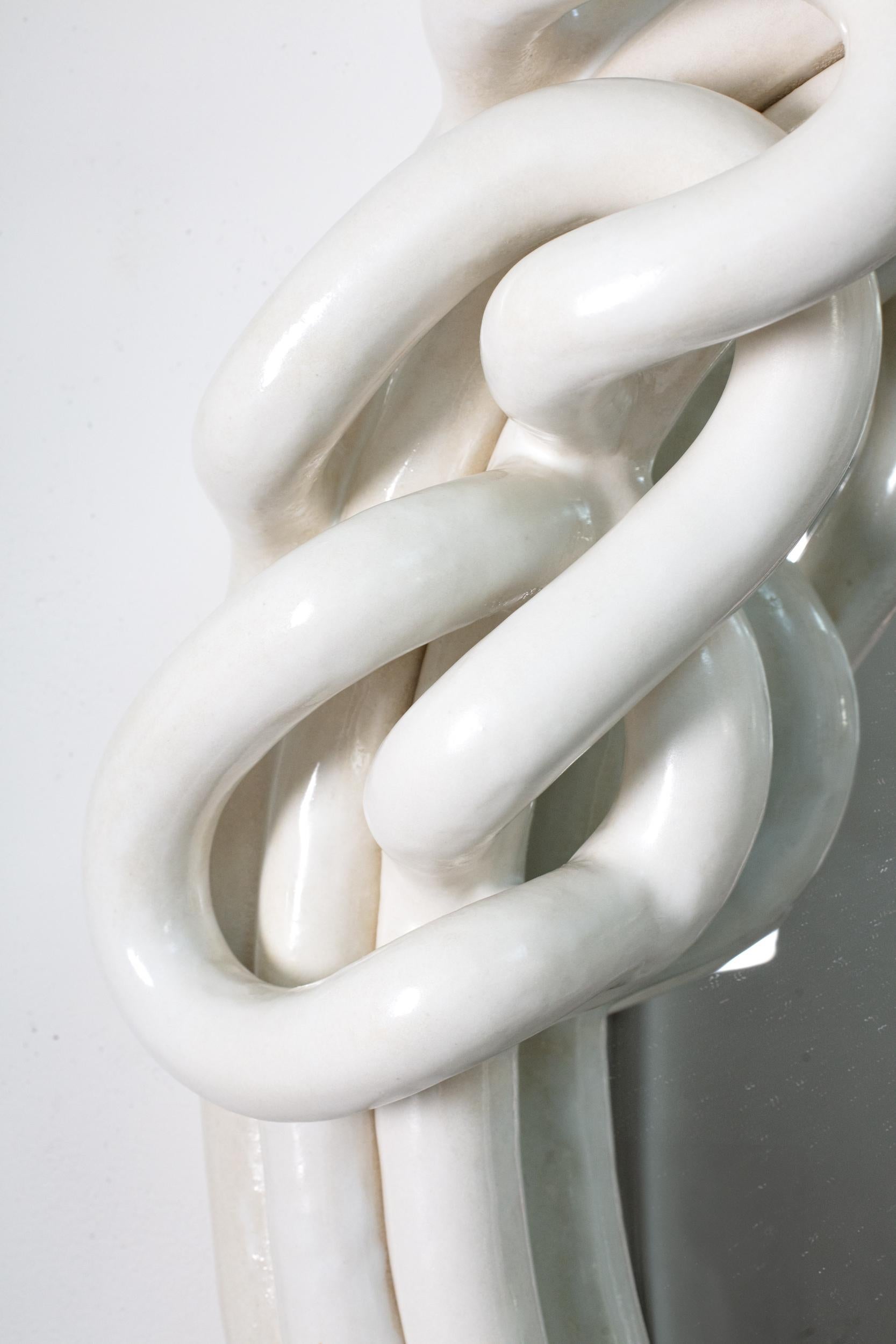 Contemporary White glazed stoneware mirror by Clémentine Dupré, 2024