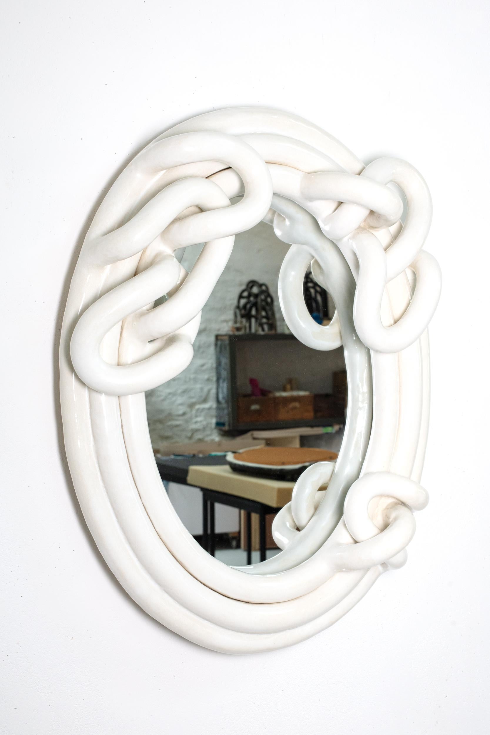 White glazed stoneware mirror by Clémentine Dupré, 2024 1