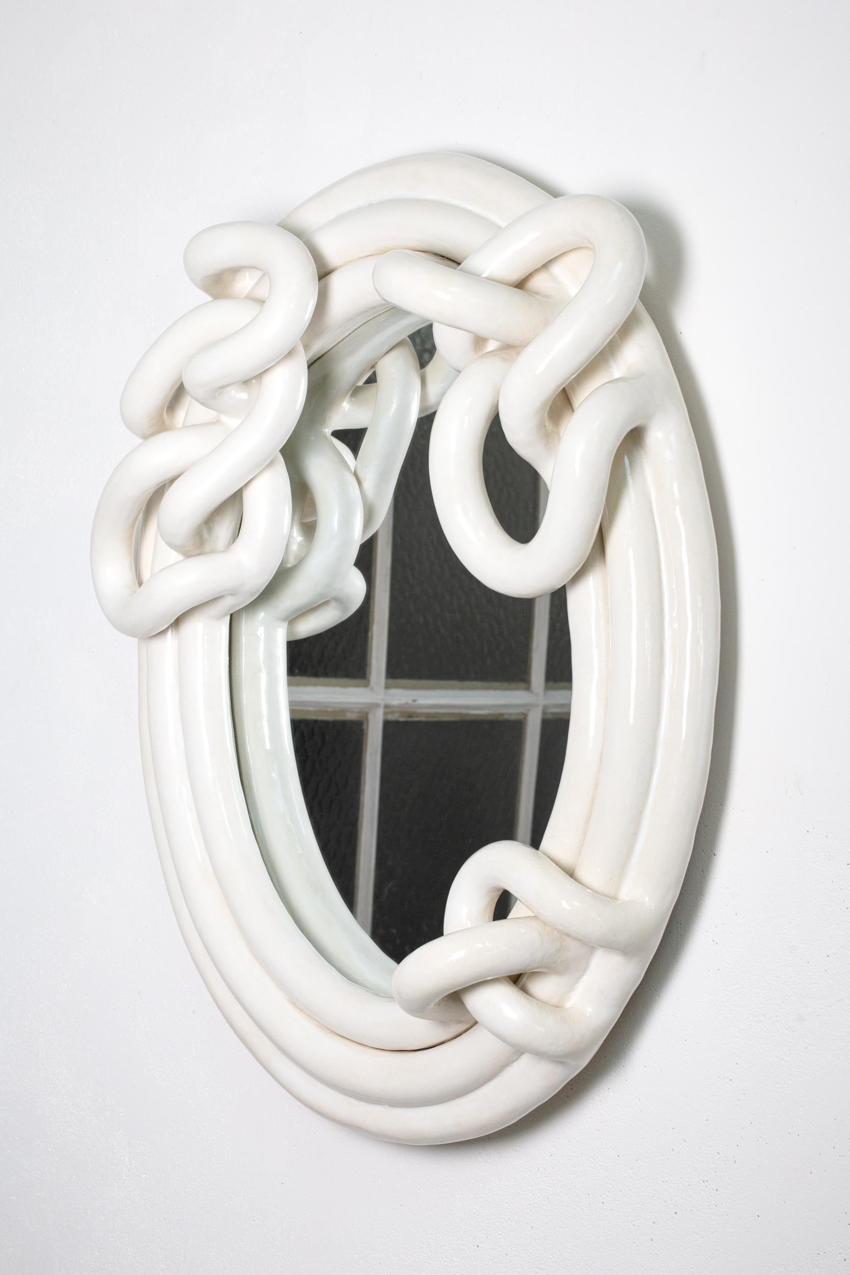 White glazed stoneware mirror by Clémentine Dupré, 2024 2