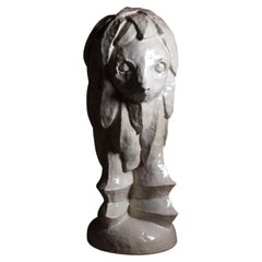 White glazed stoneware sculpture entitled « Lion » by Laurent Dufour, 2026.