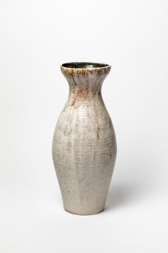White glazed stoneware vase by Accolay, circa 1960-1970.