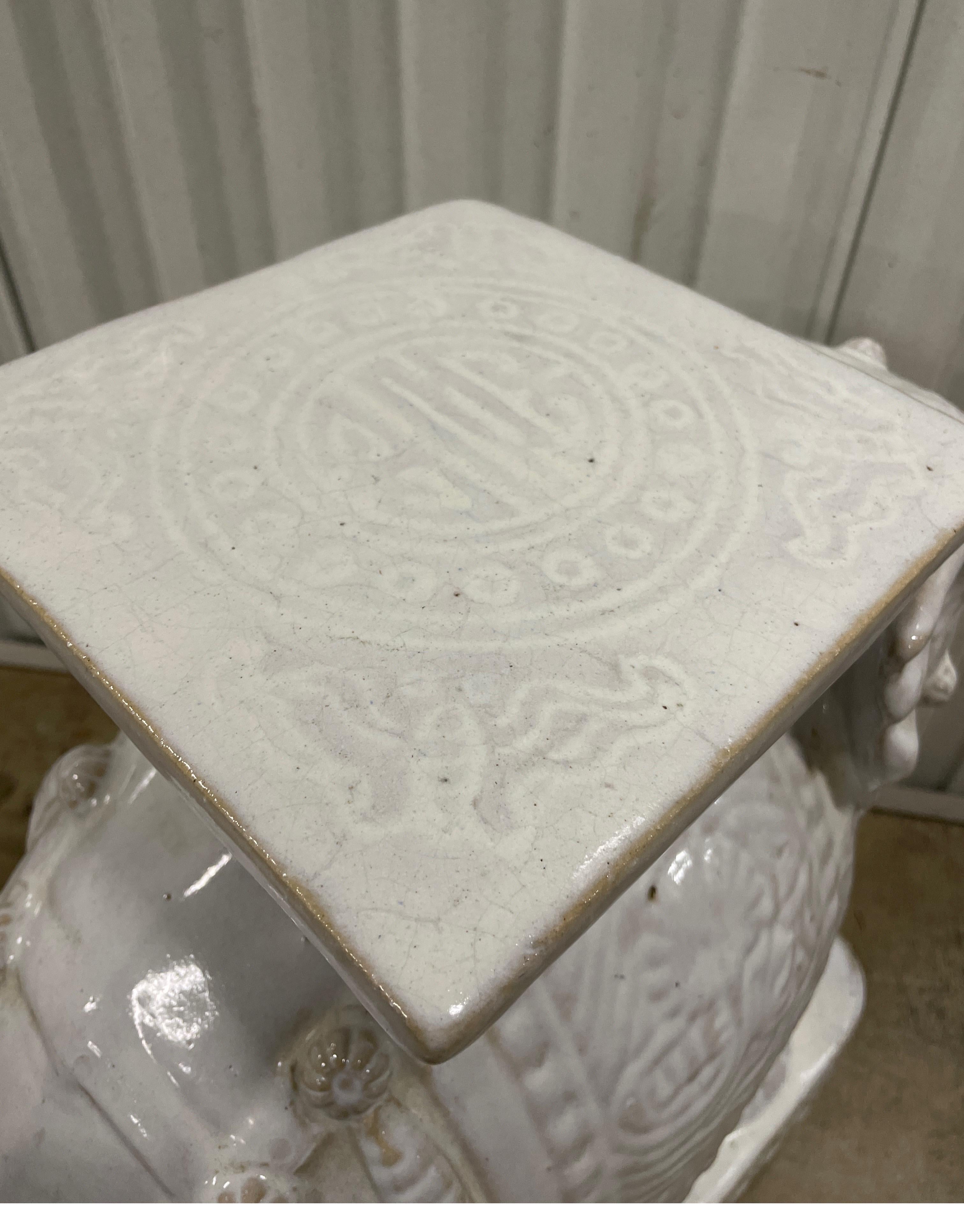 White Glazed Terra Cotta Elephant Garden Seat 5