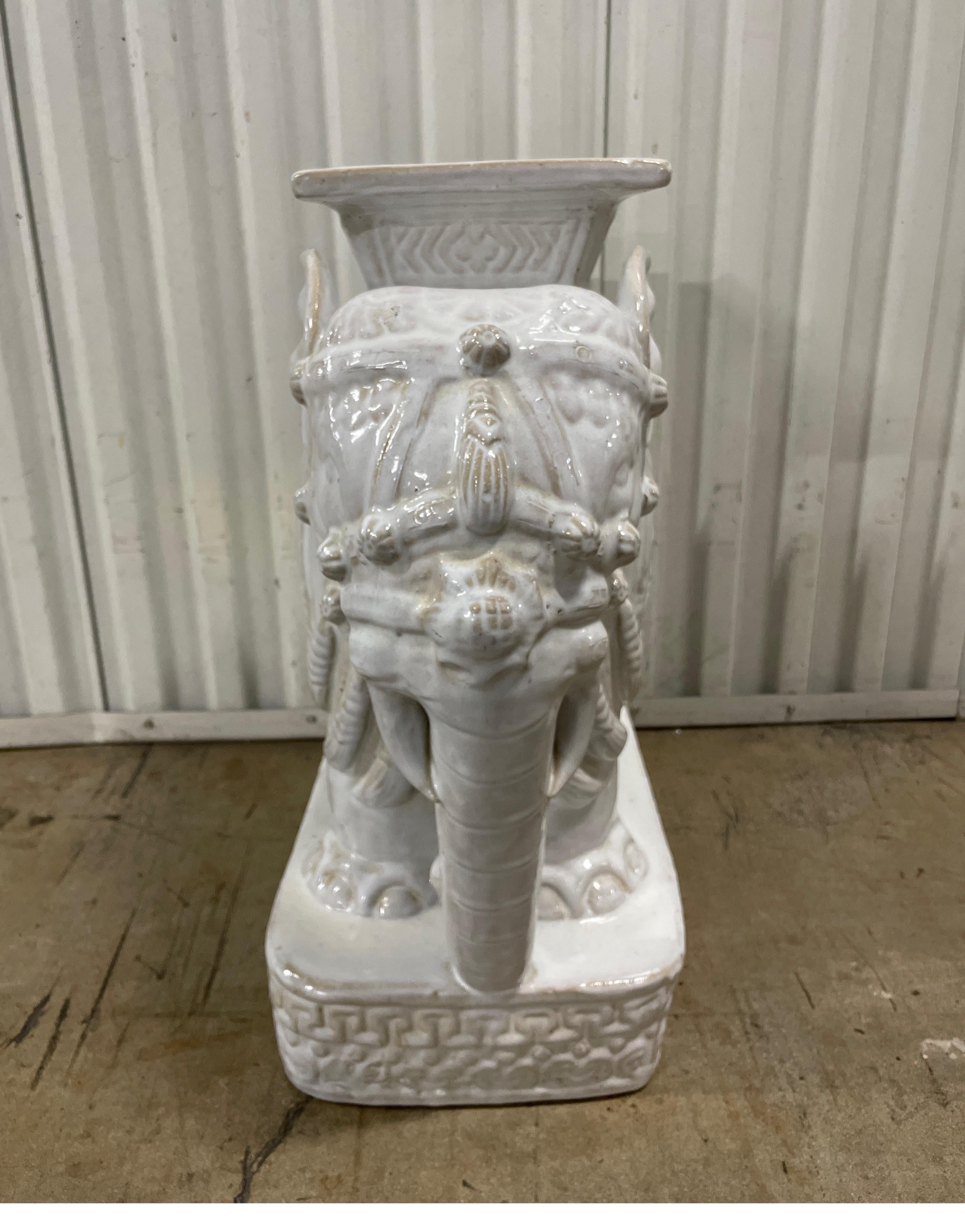 White Glazed Terra Cotta Elephant Garden Seat 6
