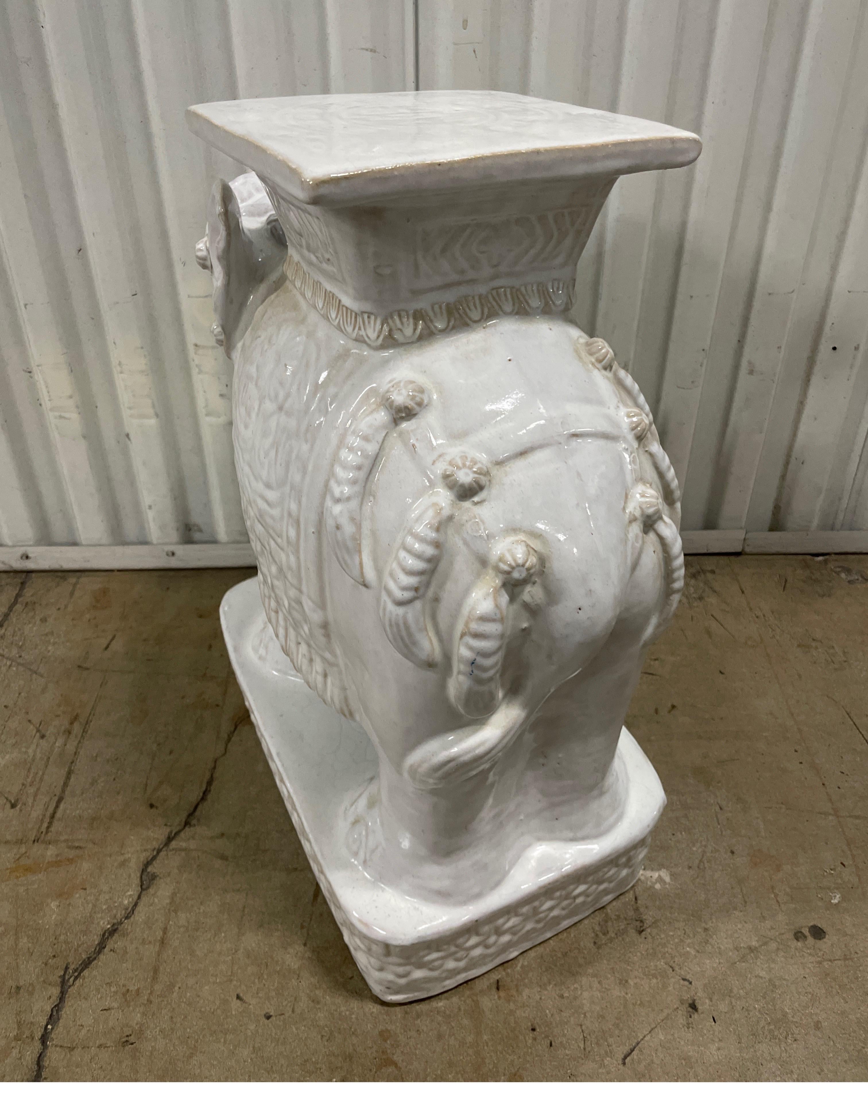 20th Century White Glazed Terra Cotta Elephant Garden Seat