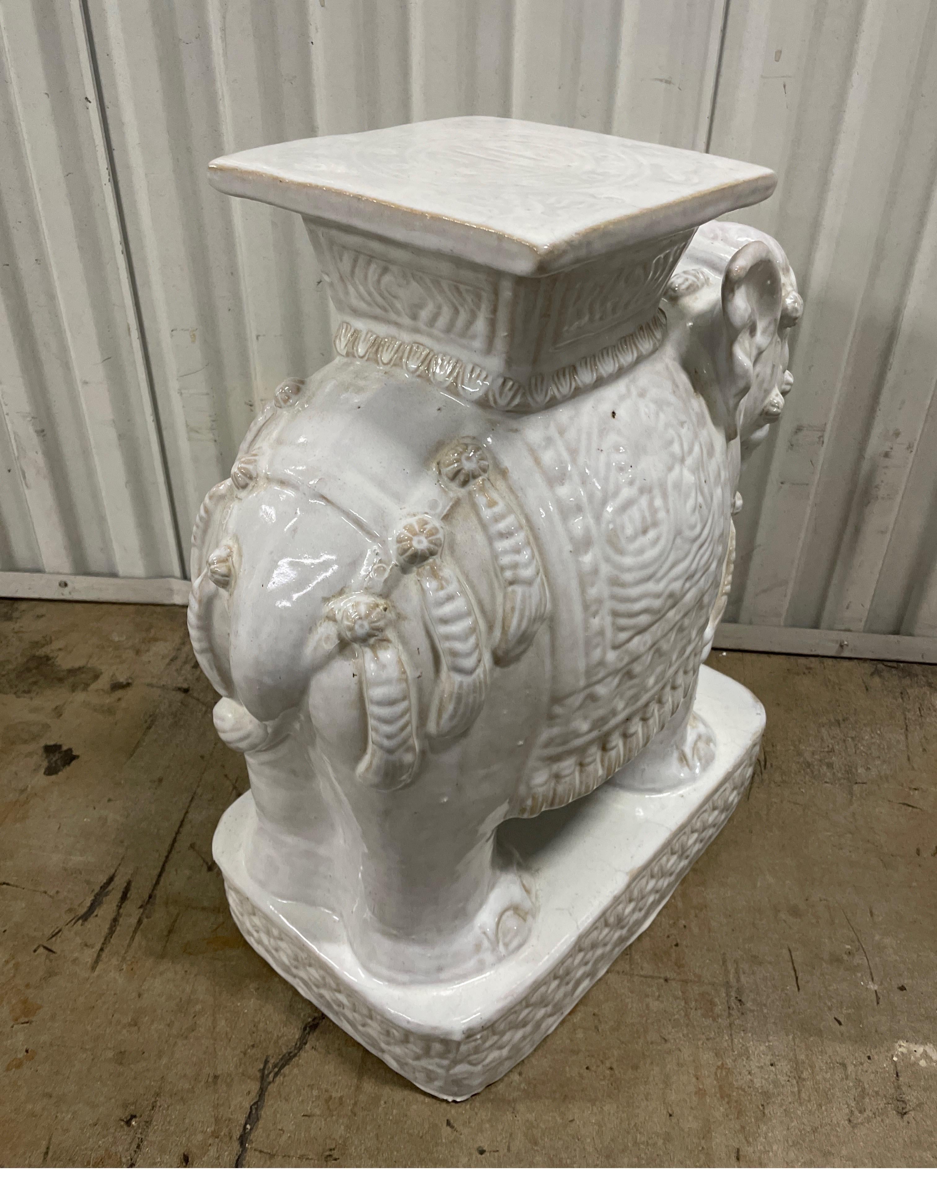 Terracotta White Glazed Terra Cotta Elephant Garden Seat