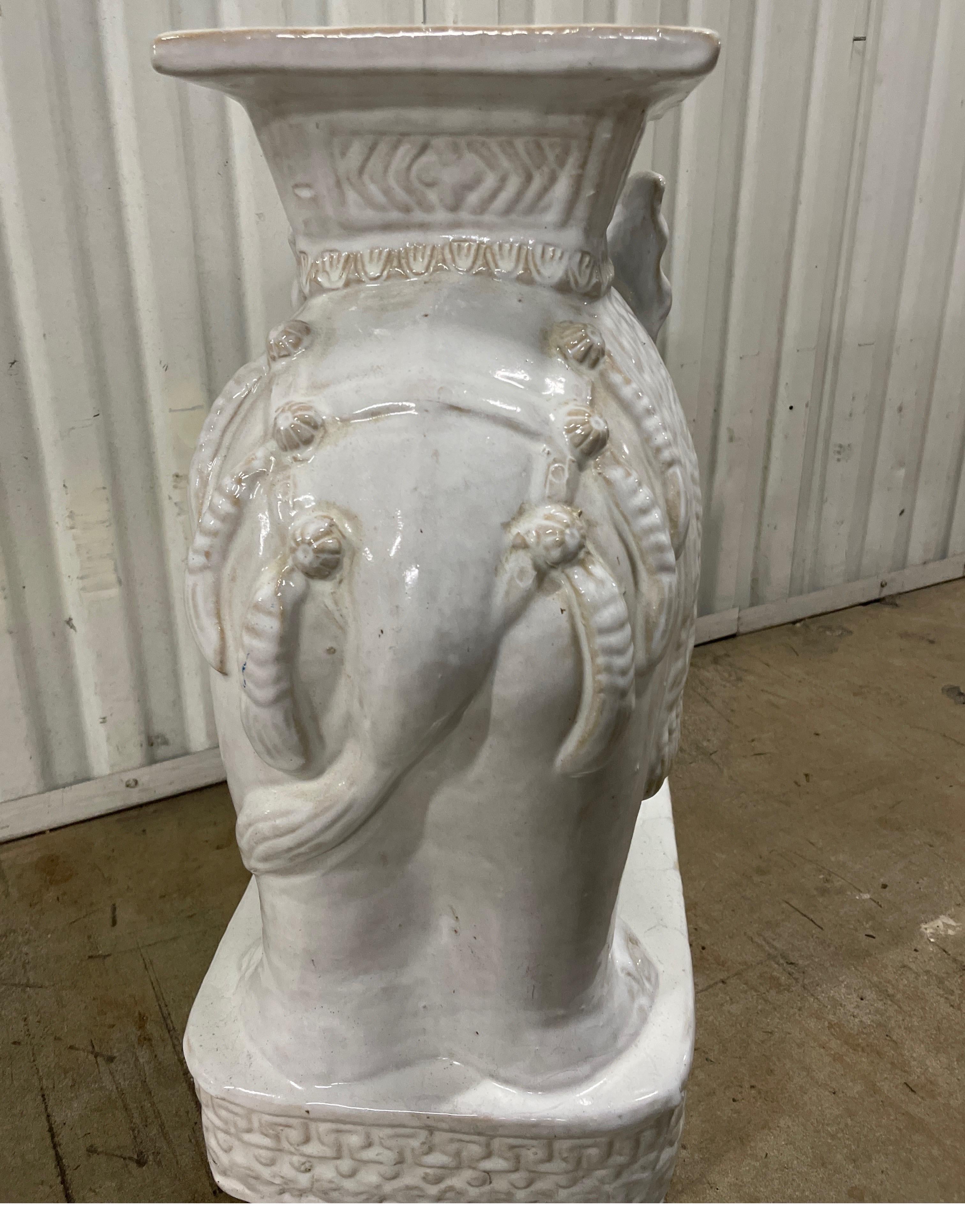 White Glazed Terra Cotta Elephant Garden Seat 1