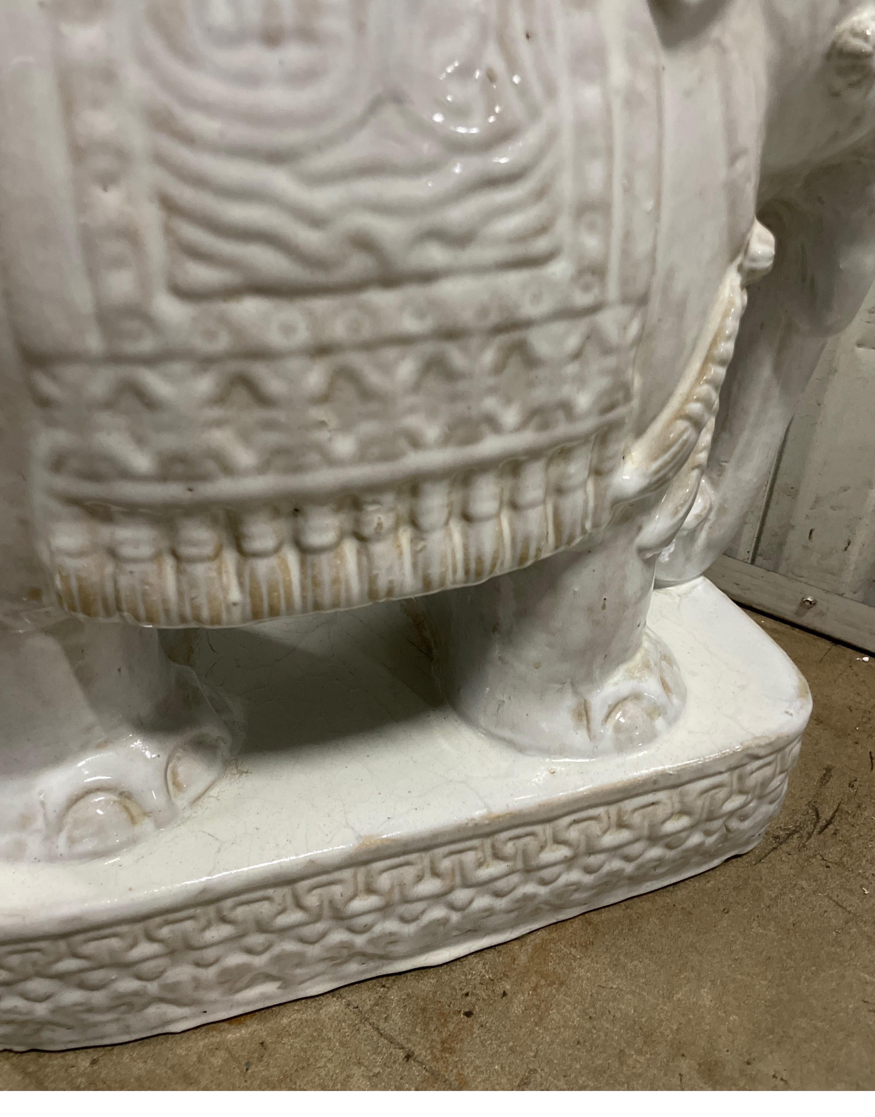 White Glazed Terra Cotta Elephant Garden Seat 3