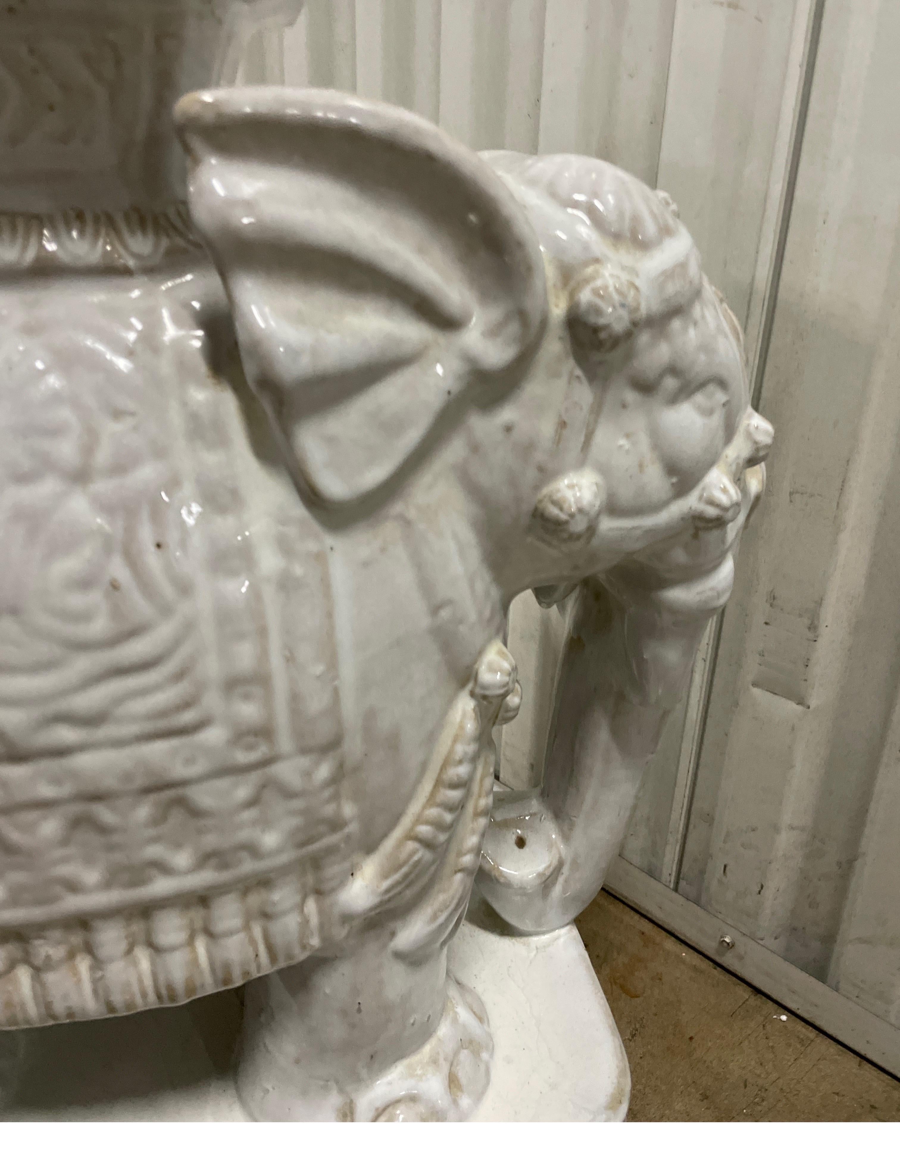 White Glazed Terra Cotta Elephant Garden Seat 4