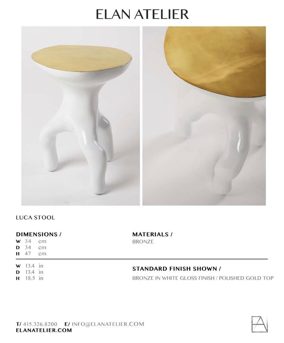 Contemporary White and Gold Sculptural Luca Side Table / Stool by Elan Atelier (Preorder) For Sale