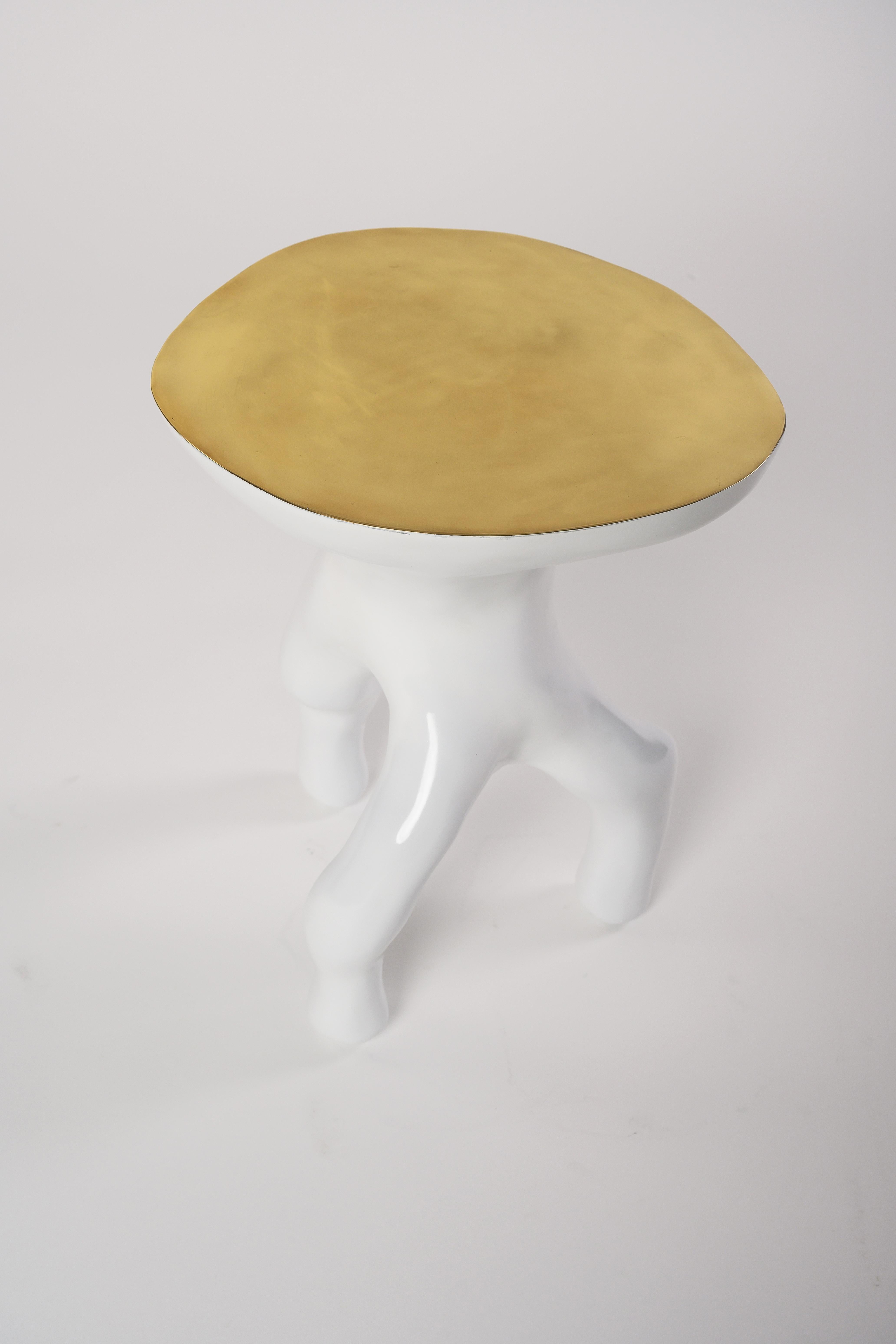 Modern White and Gold Sculptural Luca Side Table / Stool by Elan Atelier (Preorder) For Sale