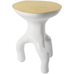 White Gloss on Bronze Sculptural Luca Stool with Gold Bronze Top by Elan Atelier