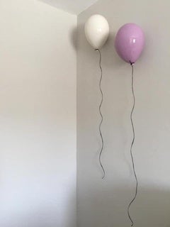 White glossy ceramic balloon sculpture handmade for wall, ceiling installation