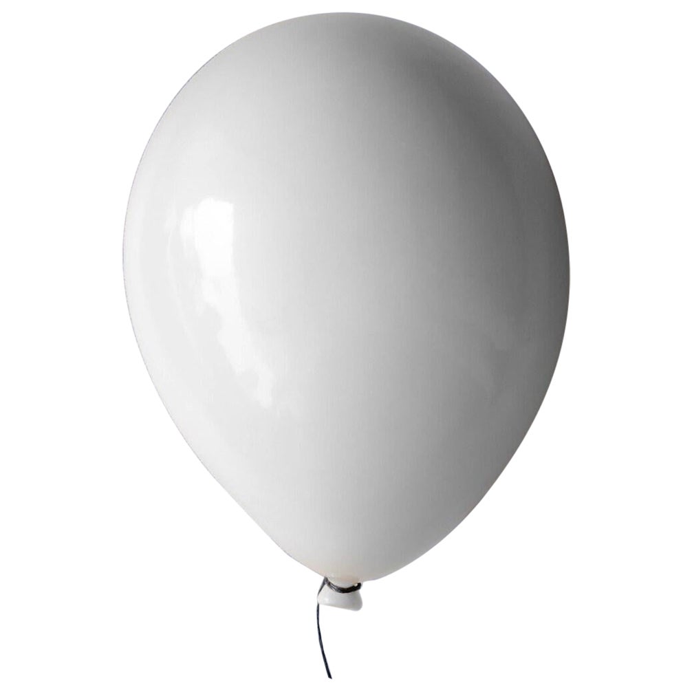 White glossy ceramic balloon sculpture handmade for wall, ceiling installation For Sale