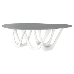 White Glossy Concrete Steel Sculptural G-Table by Zieta