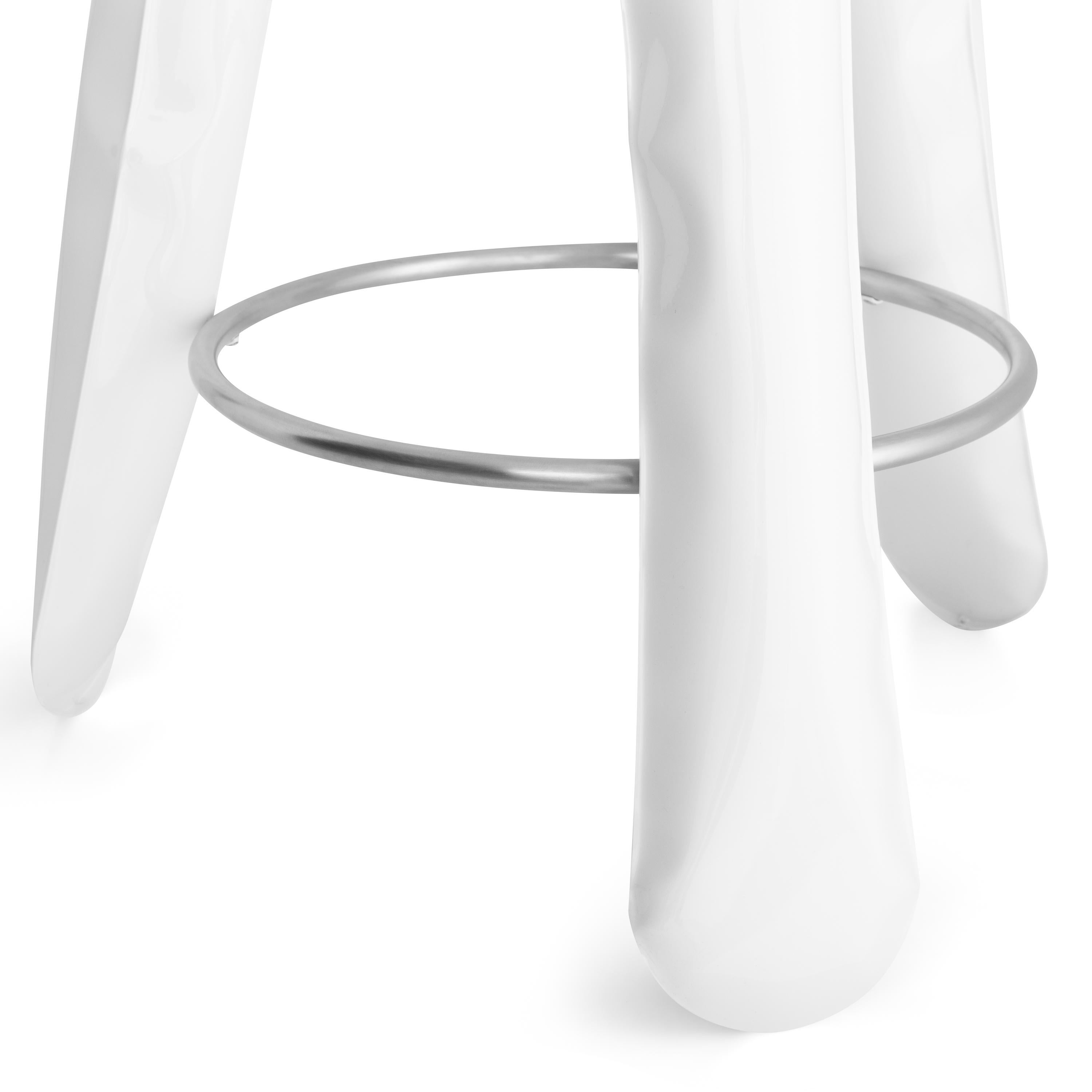 Organic Modern White Glossy Steel Bar Plopp Stool by Zieta For Sale