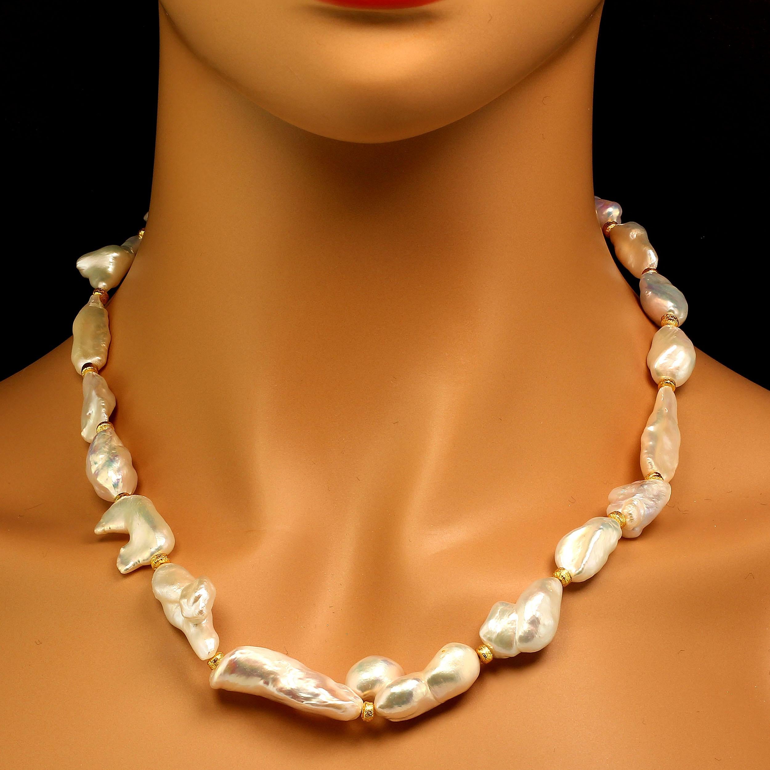 Bead AJD White Glowing Freshwater Pearl 20 Inch Necklace  June birthstone