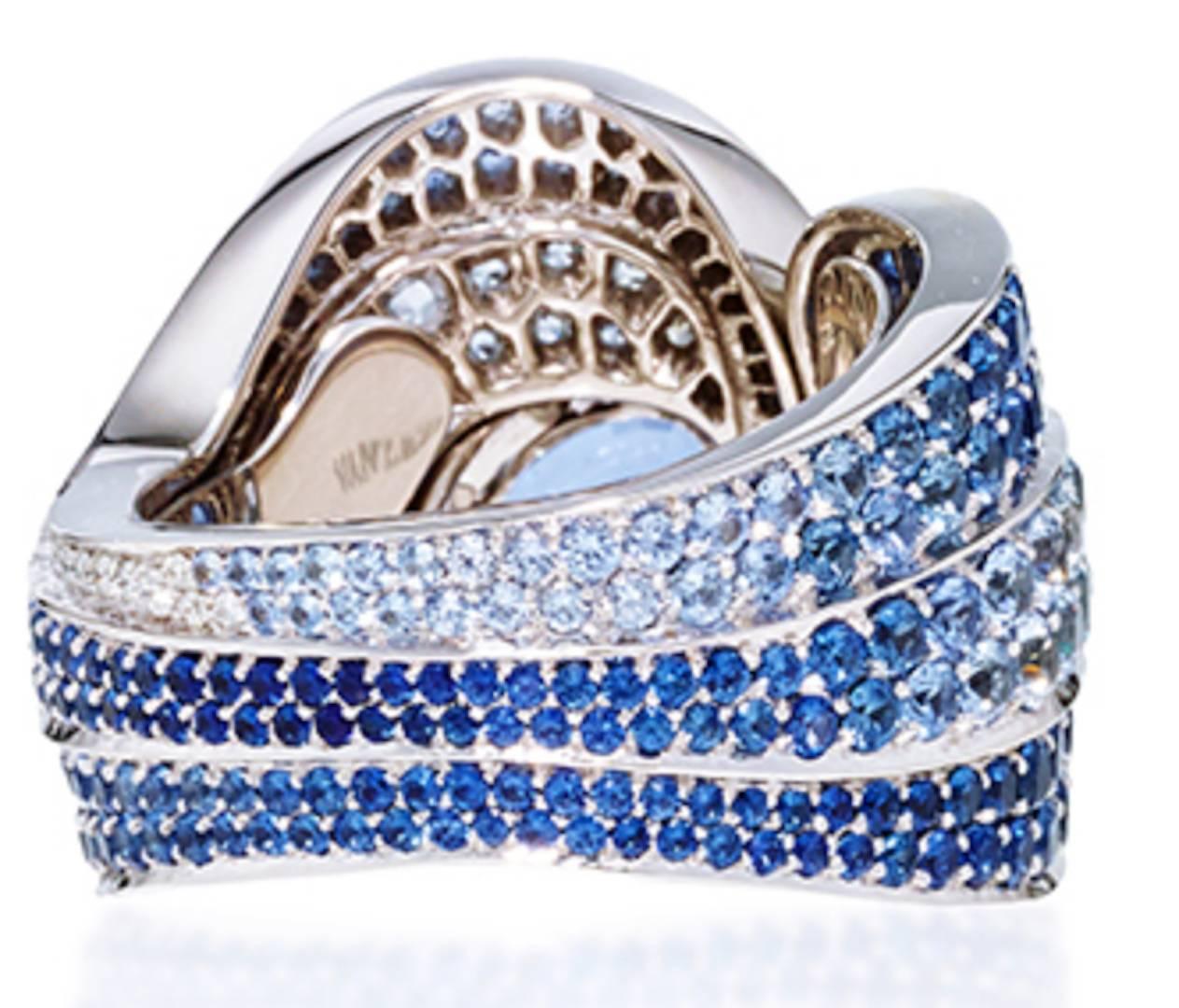 White Gold, White Diamond and Blue Sapphire Cocktail Ring 4