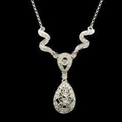 White Gold 0.23ctw Fancy Diamond Swirl Teardrop Pear Drop 16" Necklace