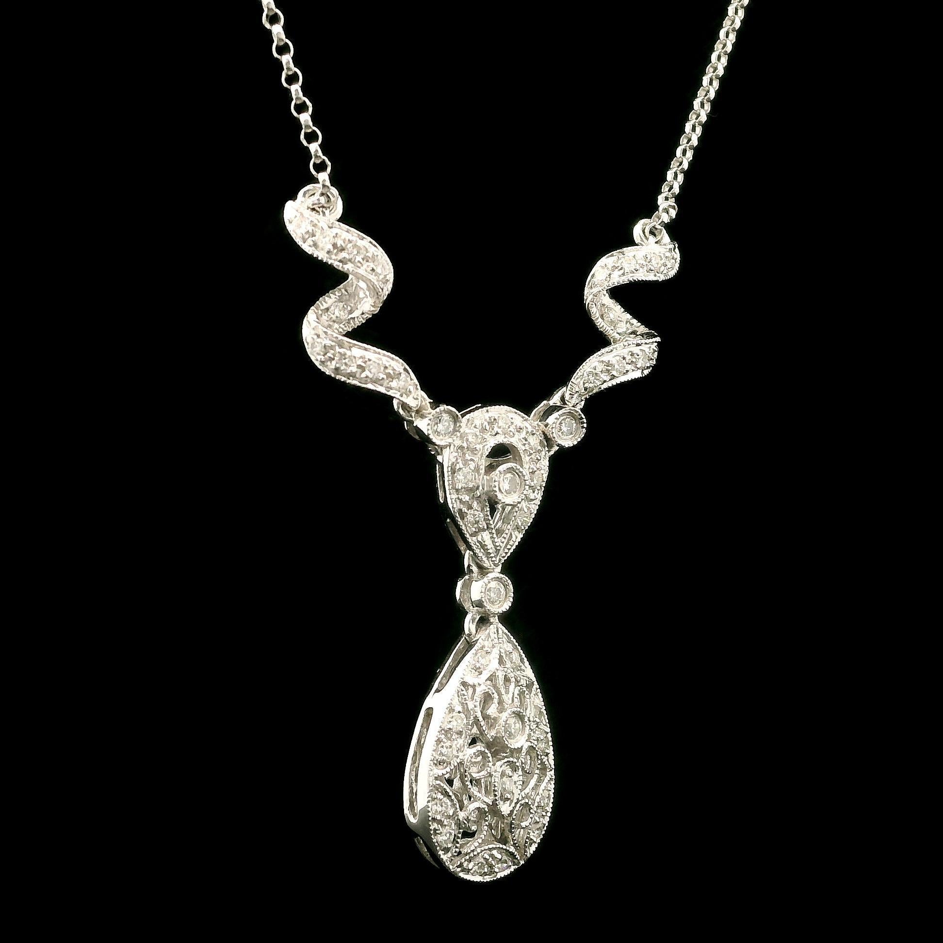 Weißgold 0,23ctw Fancy Diamond Swirl Teardrop Pear Drop 16