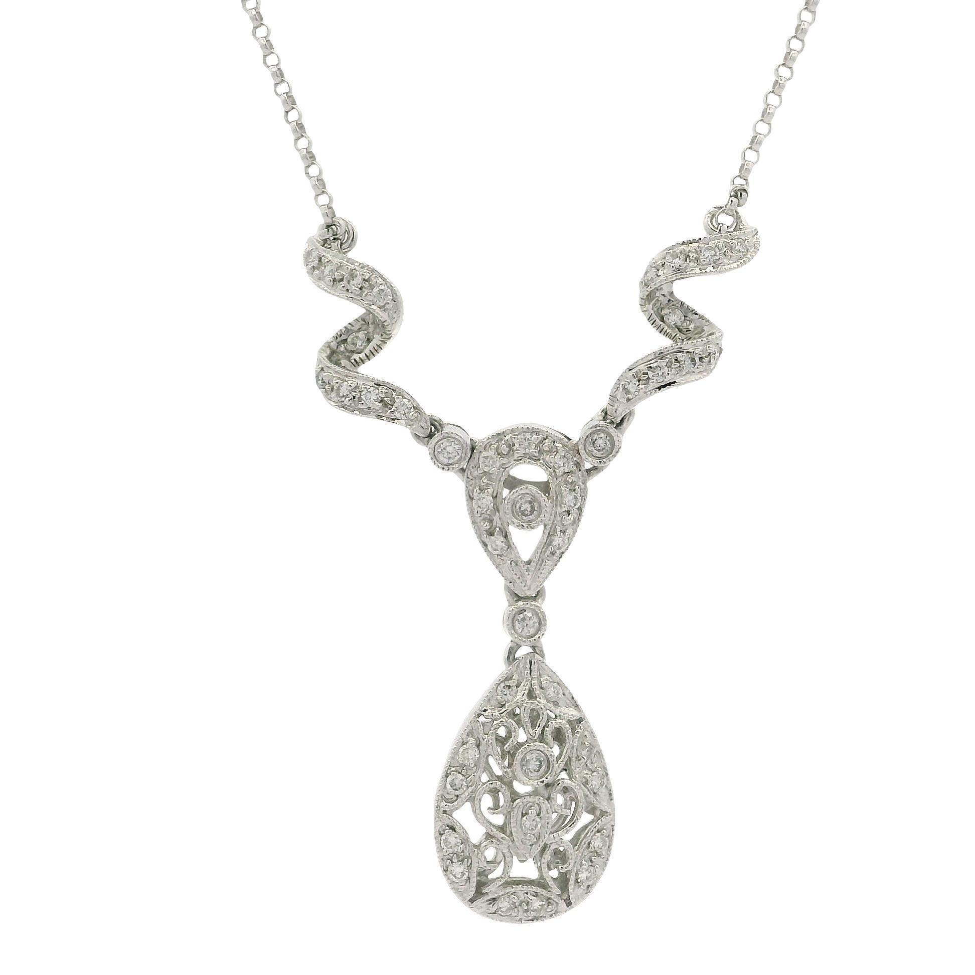 Weißgold 0,23ctw Fancy Diamond Swirl Teardrop Pear Drop 16