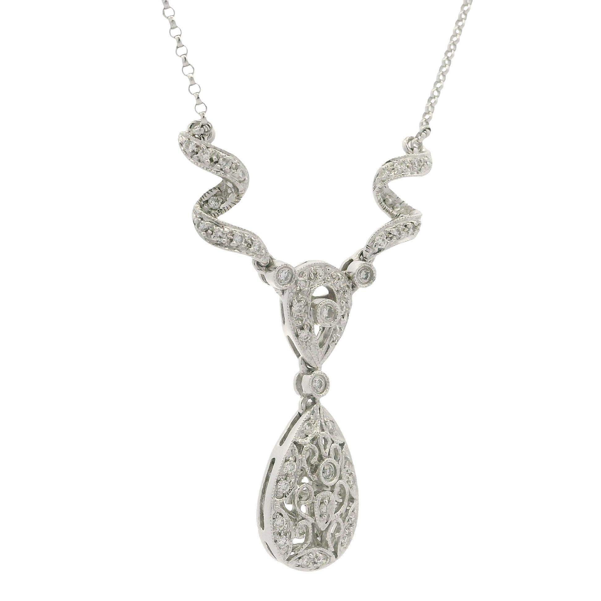 Weißgold 0,23ctw Fancy Diamond Swirl Teardrop Pear Drop 16