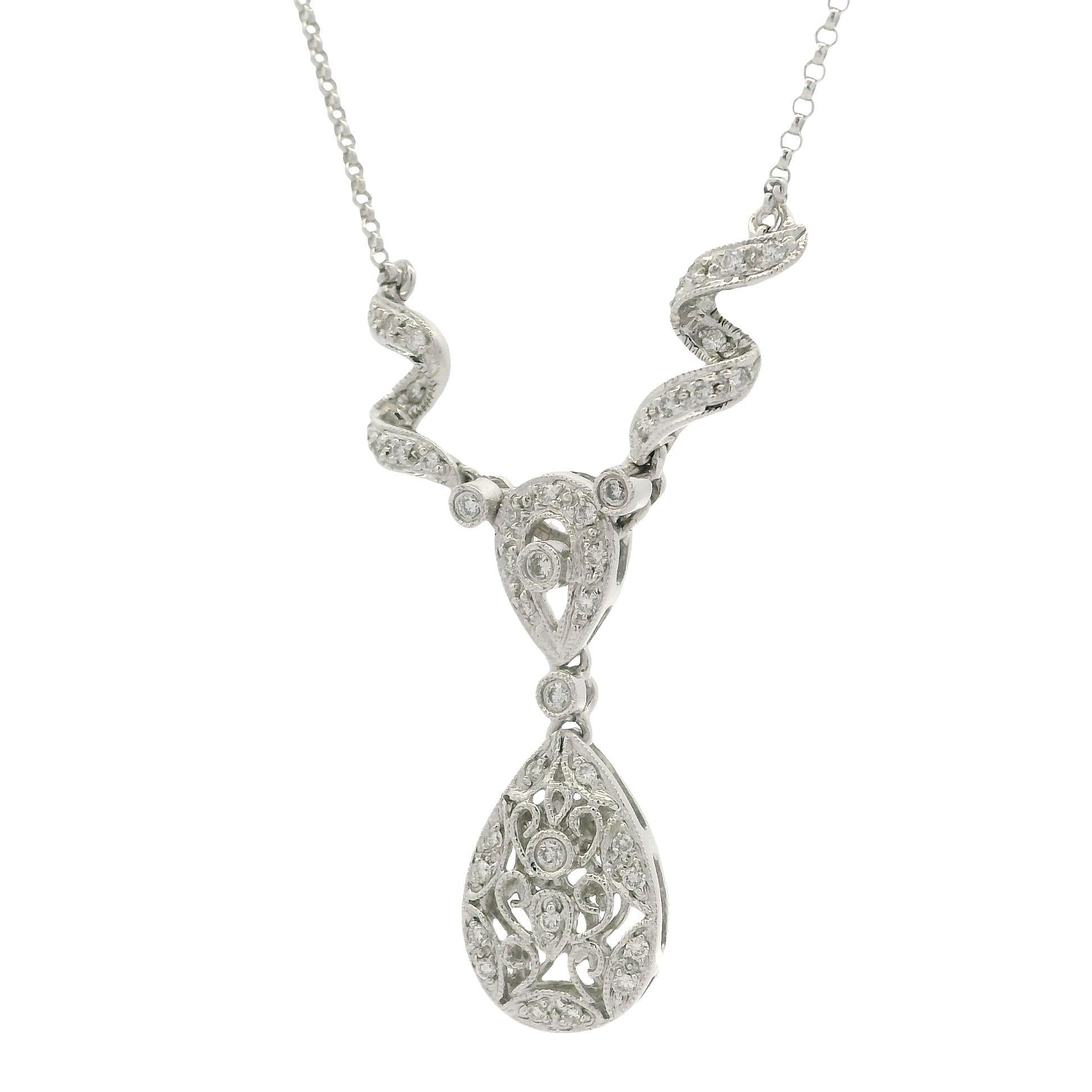 Weißgold 0,23ctw Fancy Diamond Swirl Teardrop Pear Drop 16