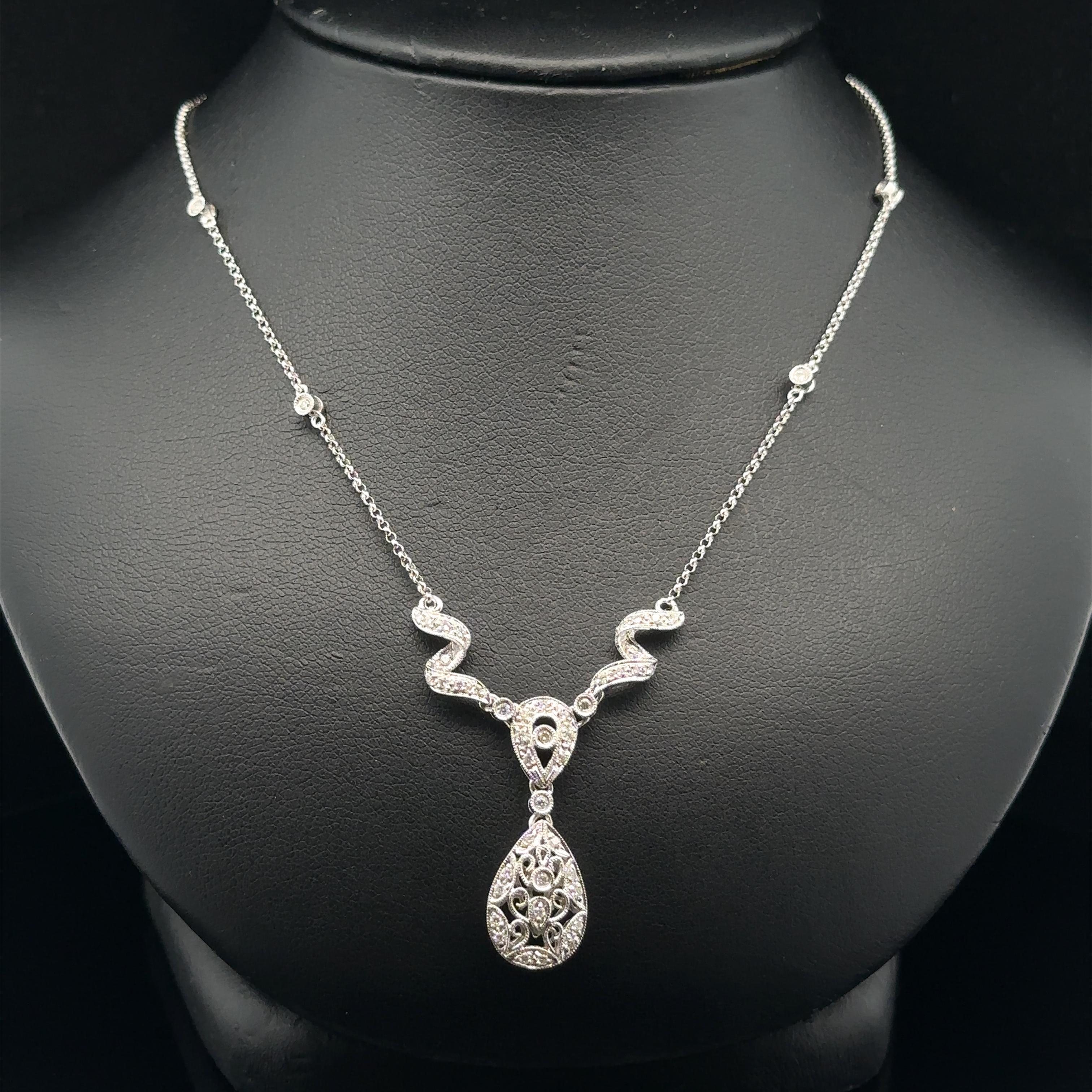 Weißgold 0,23ctw Fancy Diamond Swirl Teardrop Pear Drop 16