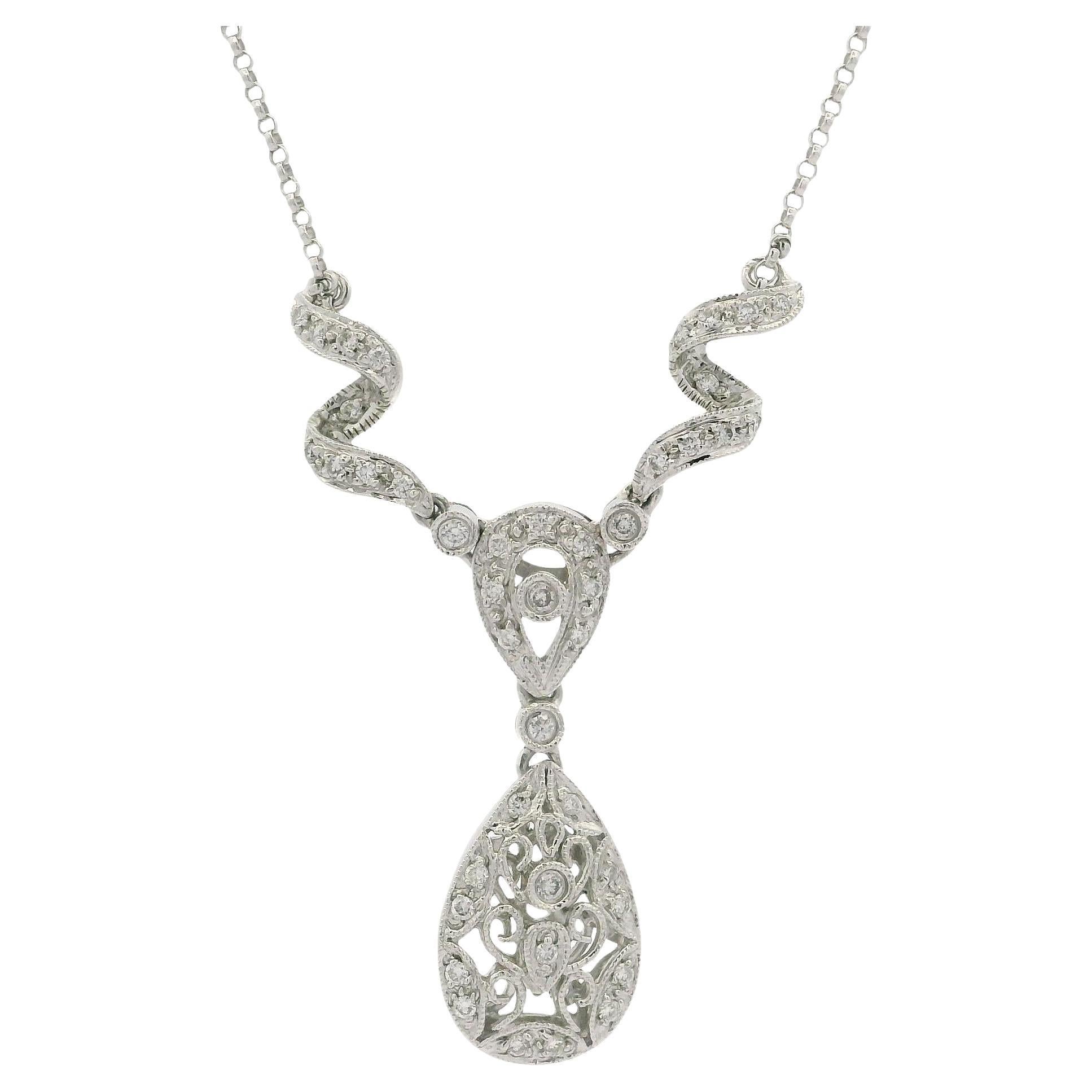Weißgold 0,23ctw Fancy Diamond Swirl Teardrop Pear Drop 16" Halskette