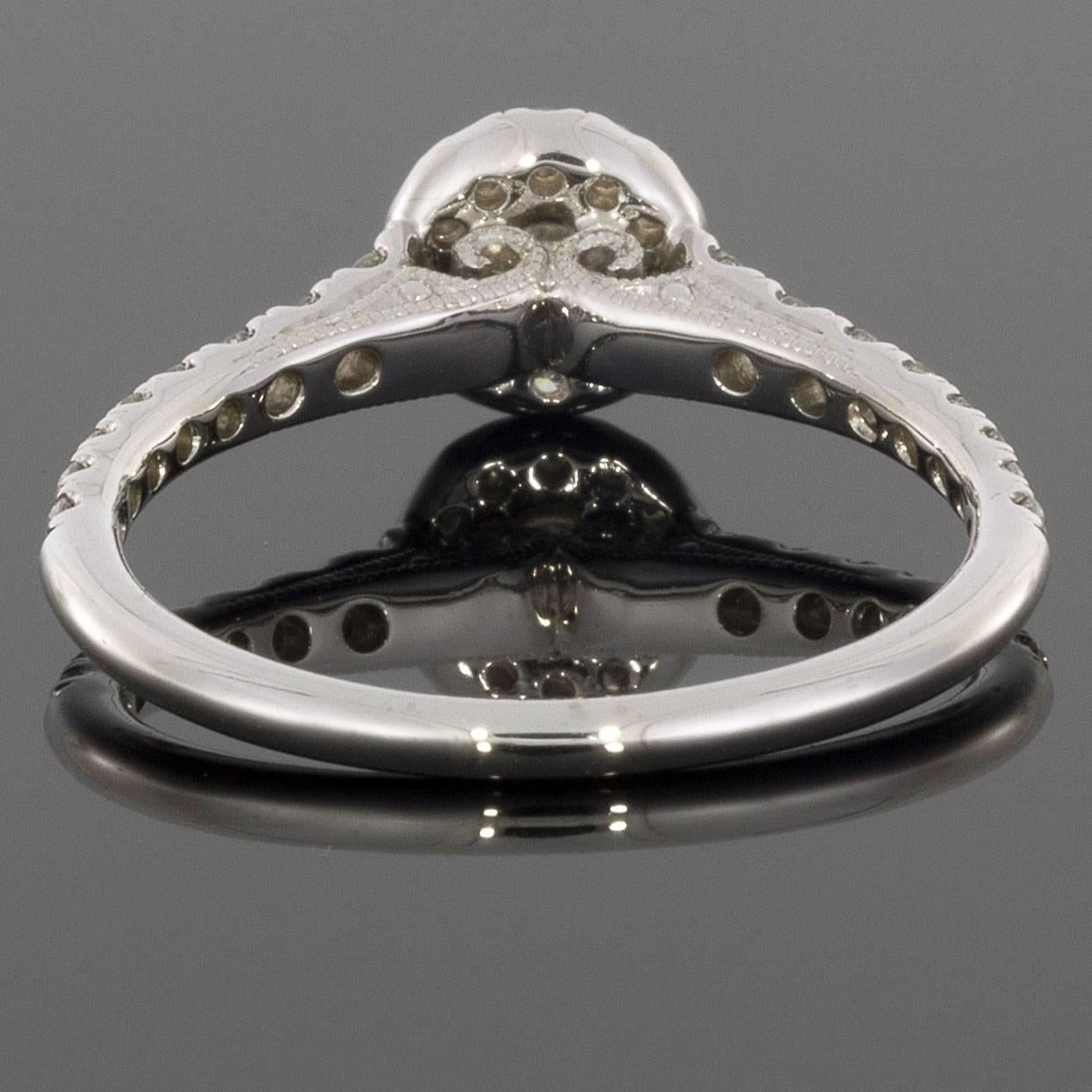 Round Cut Gabriel & Co. White Gold 0.87 Carat Round Diamond Halo Engagement Ring