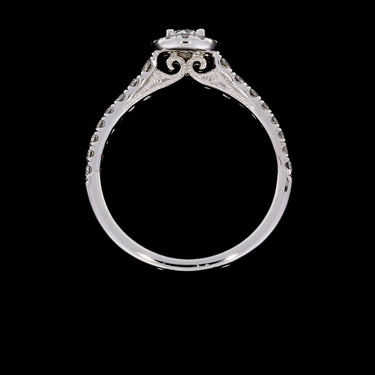 Gabriel & Co. White Gold 0.87 Carat Round Diamond Halo Engagement Ring In New Condition In Columbia, MO
