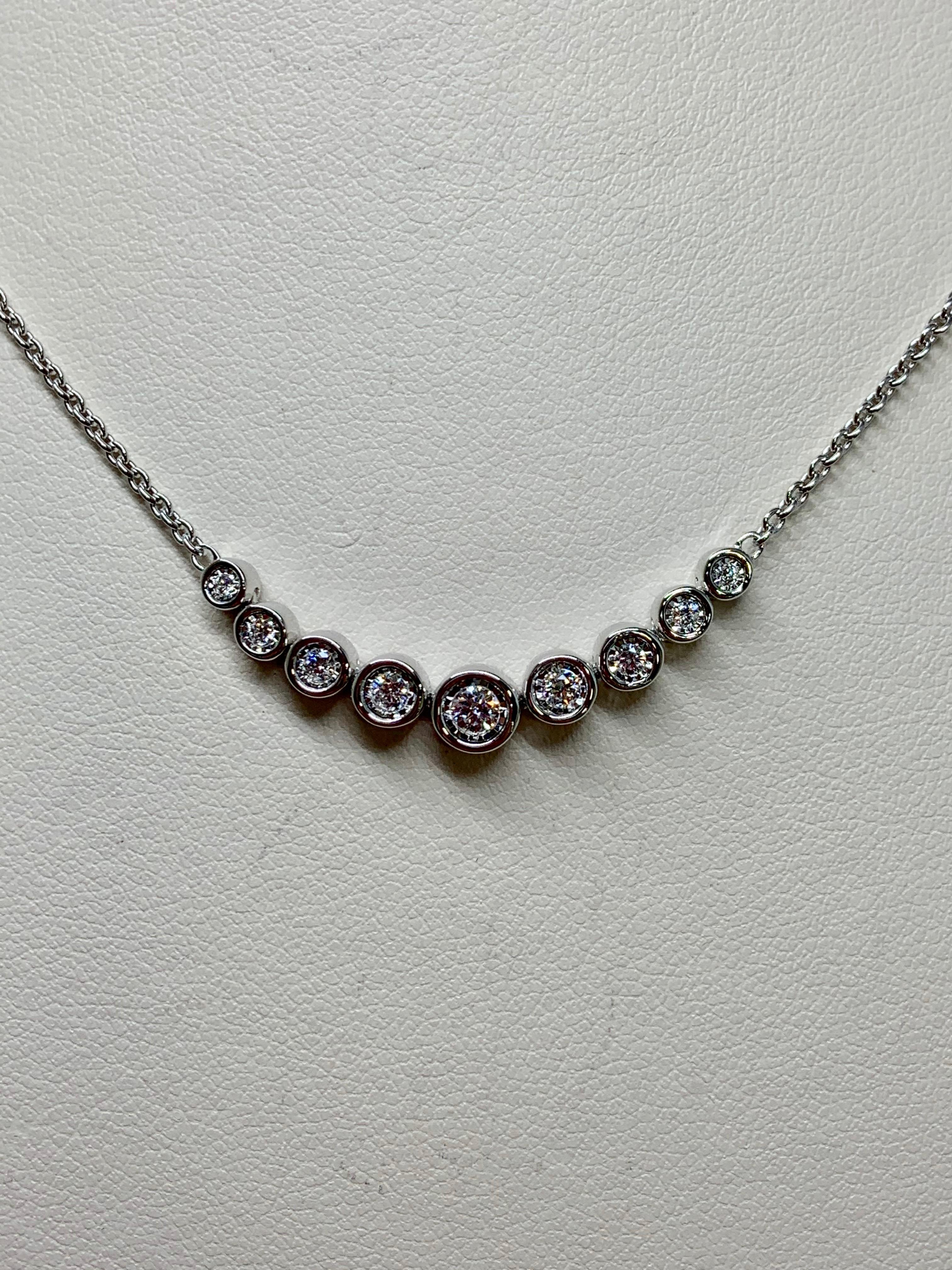 White Gold 0.25 Carat Round Diamond Bezel Necklace In New Condition For Sale In Gainesville , FL