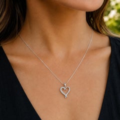 White Gold 0.25ctw Diamond & Plain Love Swans Open Heart Pendant Necklace