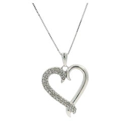 White Gold 0.25ctw Diamond & Plain Love Swans Open Heart Pendant Necklace