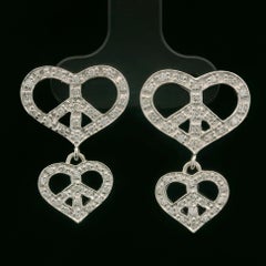 White Gold 0.30ctw Diamond Double Open Hearts Peace & Love Dangle Earrings