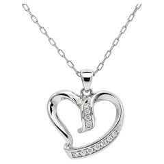 White Gold 0.35ctw Square Diamond Open Heart Pendant 16" Chain Necklace
