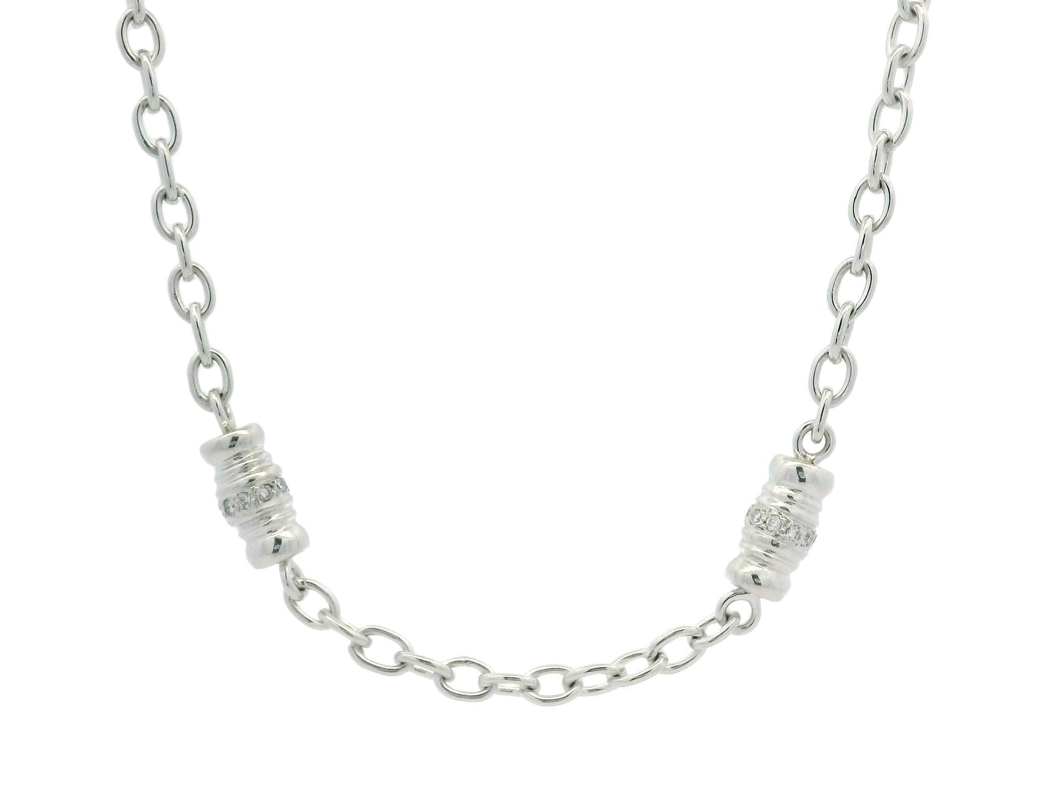 Collier à maillons en or blanc 0.40ctw Diamond Barrel Station Cable Link w/ Toggle Clasp en vente 1