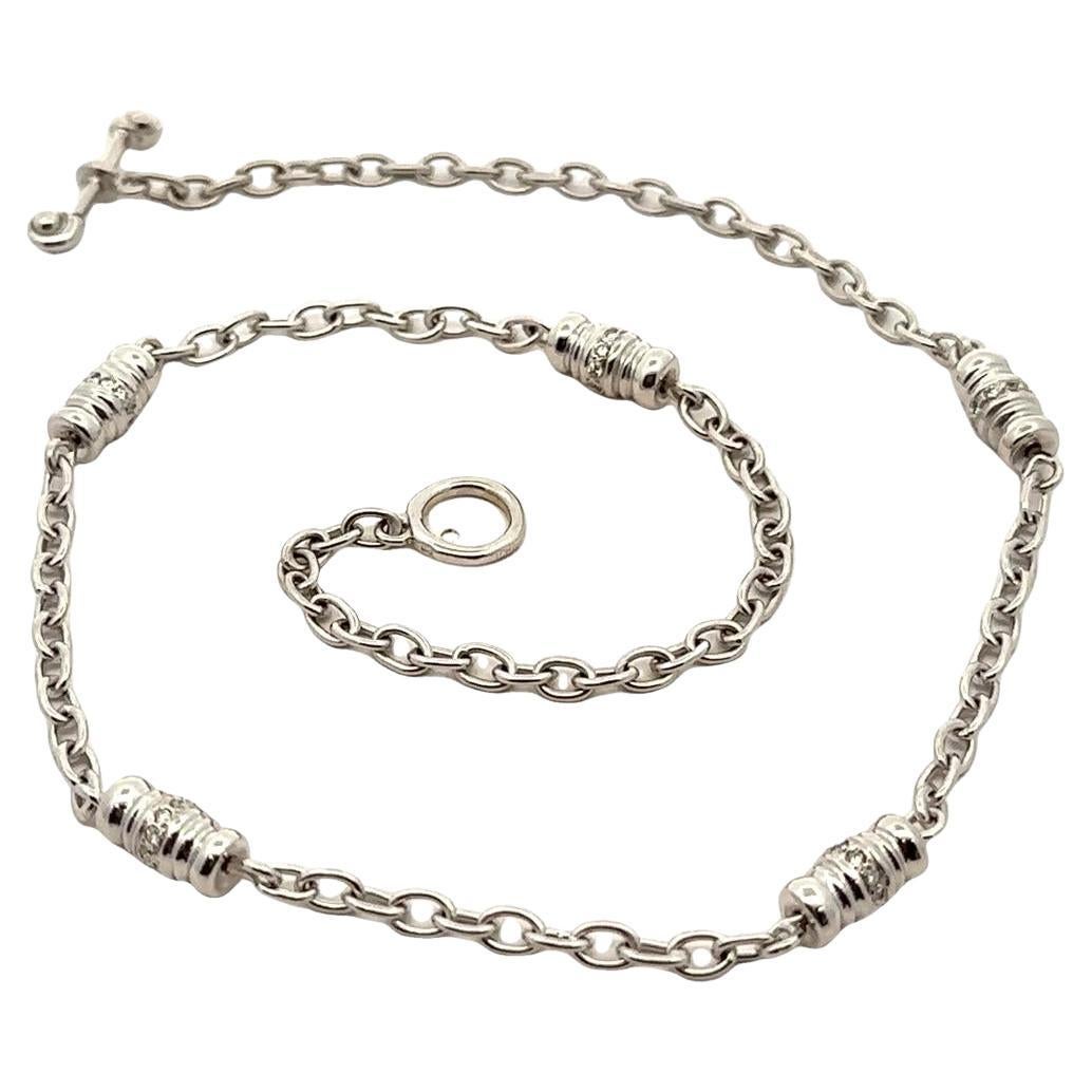 Collier à maillons en or blanc 0.40ctw Diamond Barrel Station Cable Link w/ Toggle Clasp