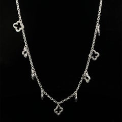 White Gold 0.40ctw Diamond Quatrefoil Flower Drop Dangle Station Necklace