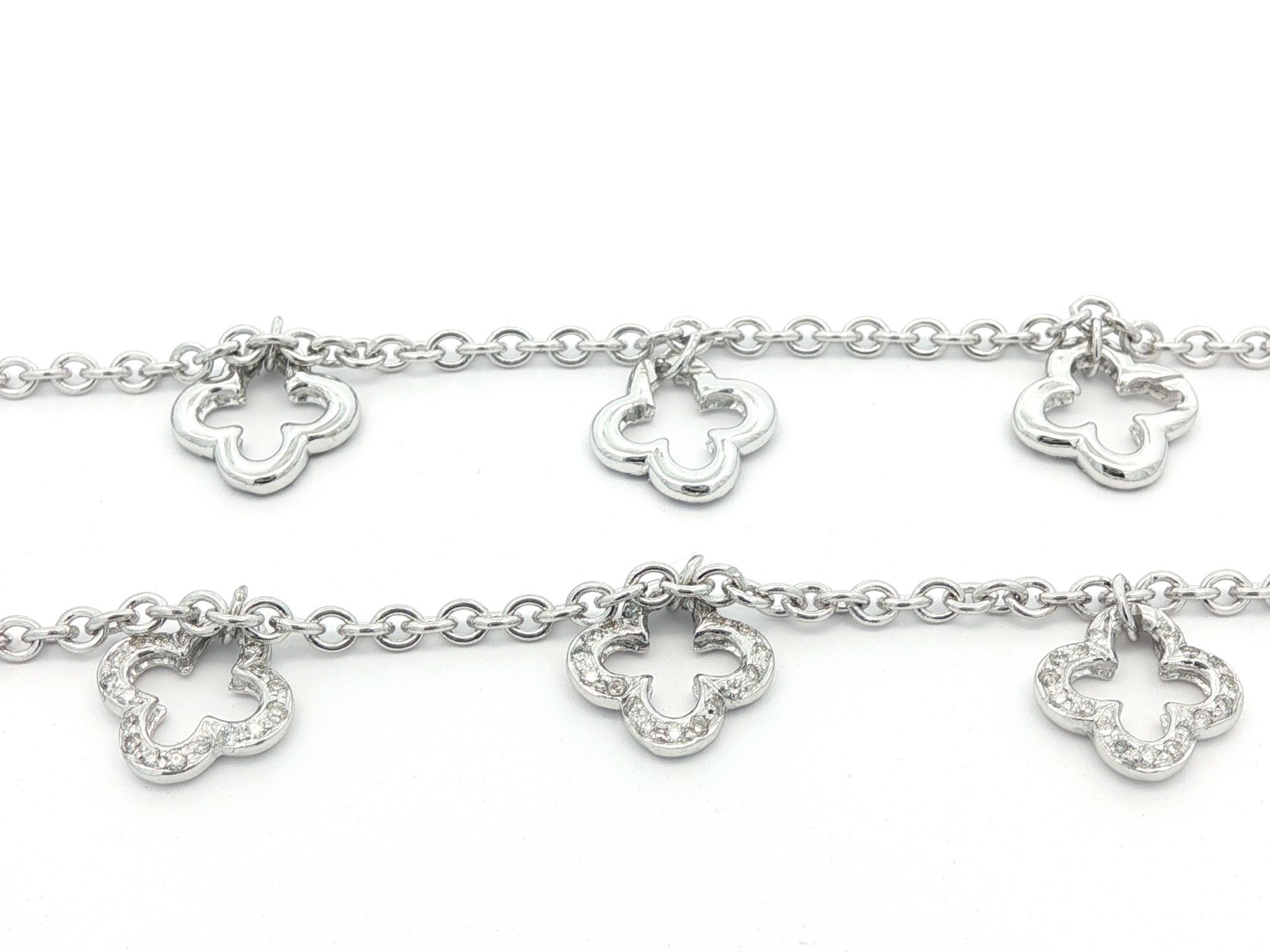 Women's White Gold 0.40ctw Diamond Quatrefoil Flower Drop Dangle Station Necklace For Sale