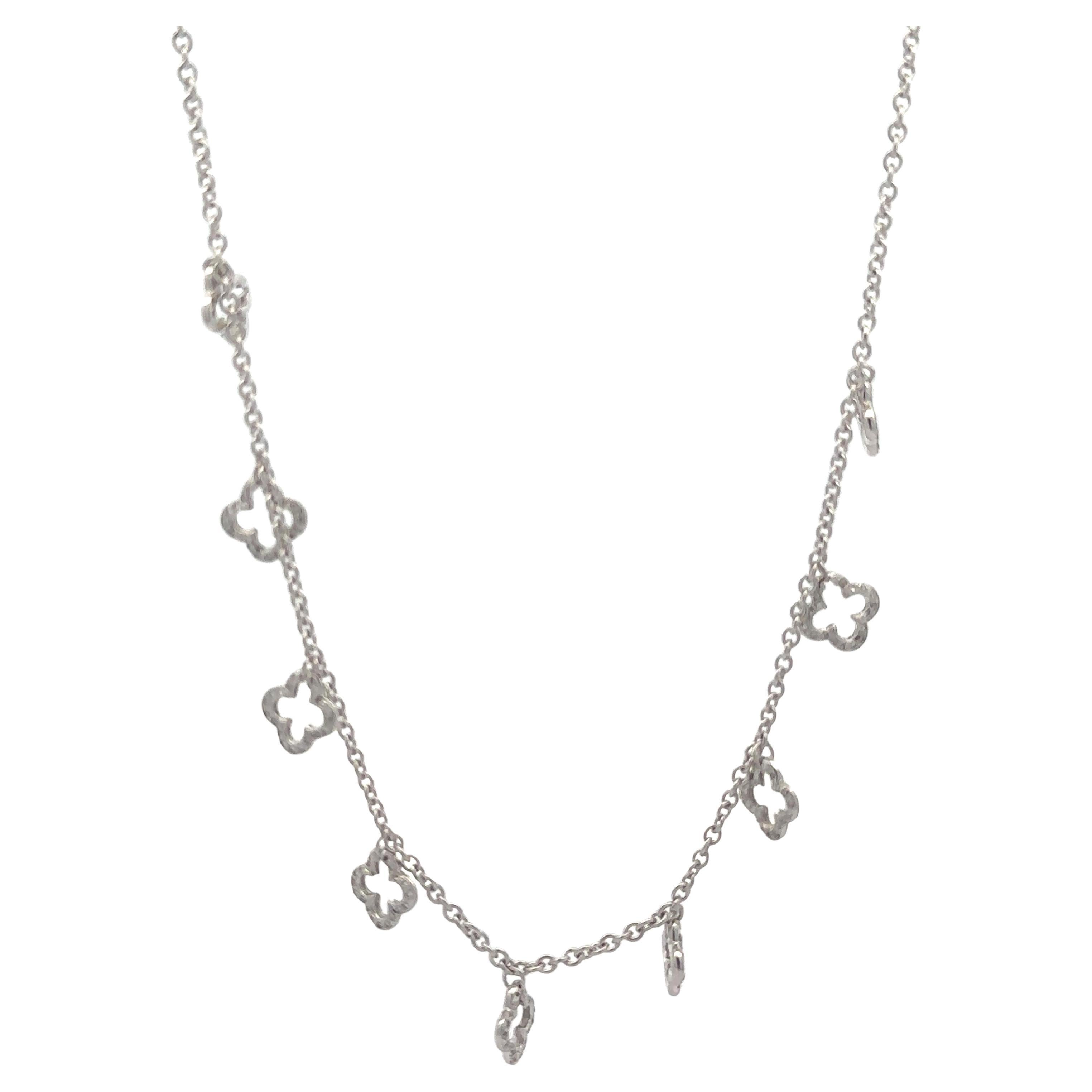 White Gold 0.40ctw Diamond Quatrefoil Flower Drop Dangle Station Necklace For Sale